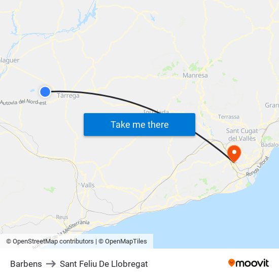 Barbens to Sant Feliu De Llobregat map