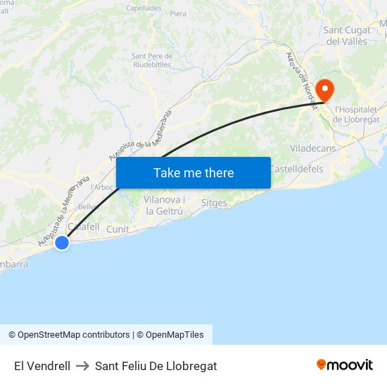El Vendrell to Sant Feliu De Llobregat map