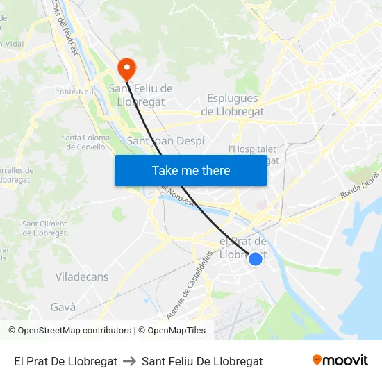 El Prat De Llobregat to Sant Feliu De Llobregat map
