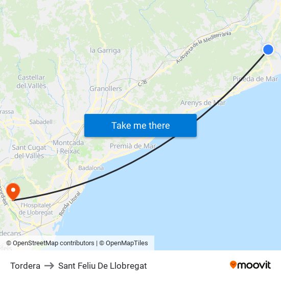 Tordera to Sant Feliu De Llobregat map