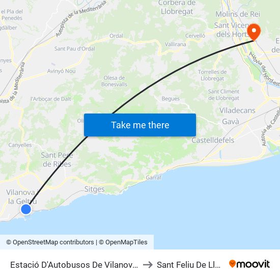 Estació D'Autobusos De Vilanova I La Geltrú to Sant Feliu De Llobregat map