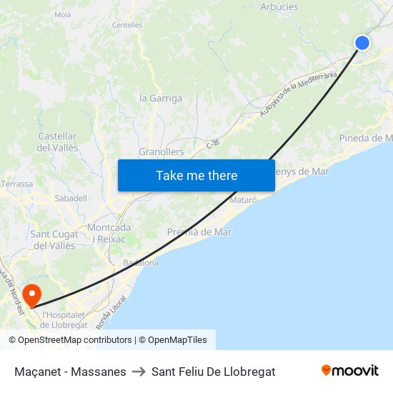 Maçanet - Massanes to Sant Feliu De Llobregat map