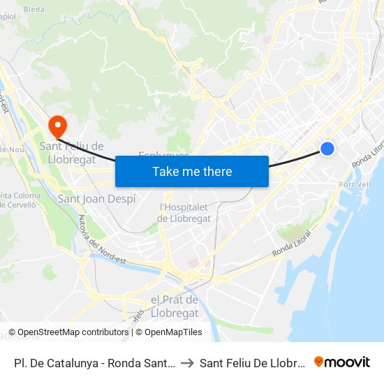 Pl. De Catalunya - Ronda Sant Pere to Sant Feliu De Llobregat map