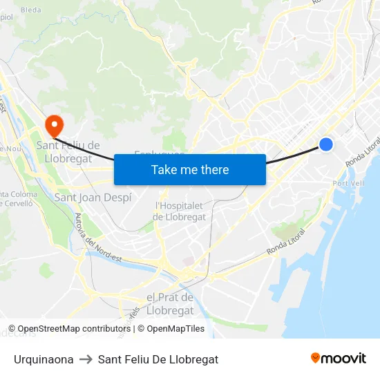Urquinaona to Sant Feliu De Llobregat map