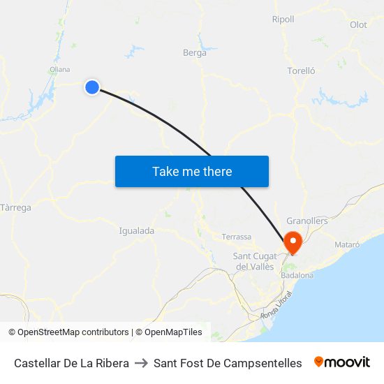 Castellar De La Ribera to Sant Fost De Campsentelles map