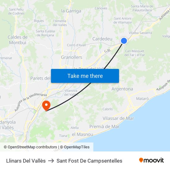 Llinars Del Vallès to Sant Fost De Campsentelles map