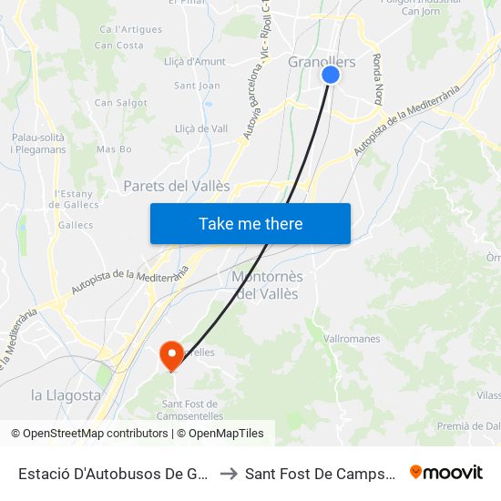 Estació D'Autobusos De Granollers to Sant Fost De Campsentelles map