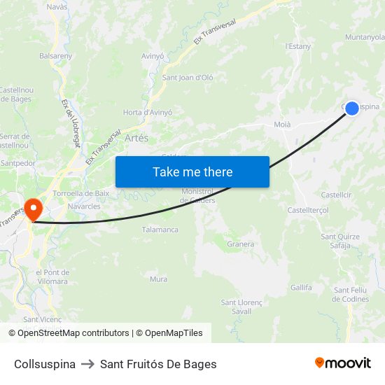 Collsuspina to Sant Fruitós De Bages map