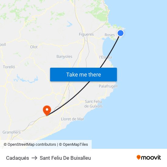 Cadaqués to Sant Feliu De Buixalleu map