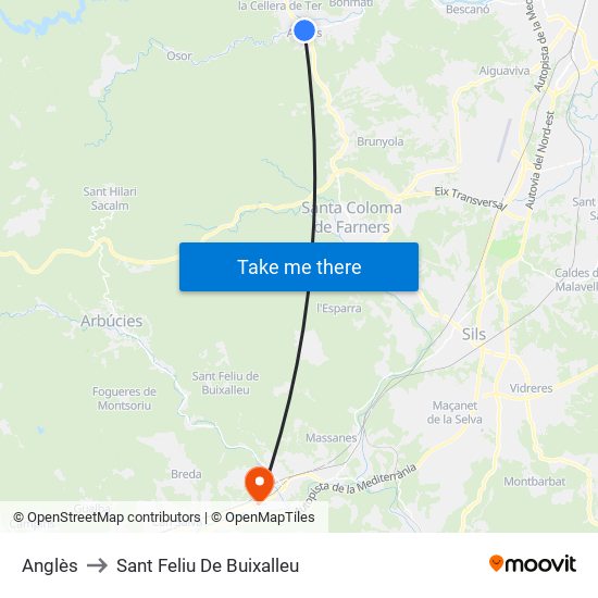 Anglès to Sant Feliu De Buixalleu map
