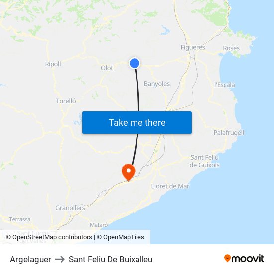 Argelaguer to Sant Feliu De Buixalleu map