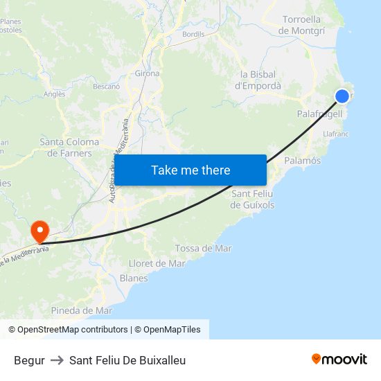 Begur to Sant Feliu De Buixalleu map