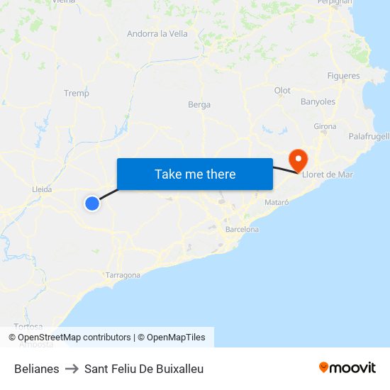 Belianes to Sant Feliu De Buixalleu map