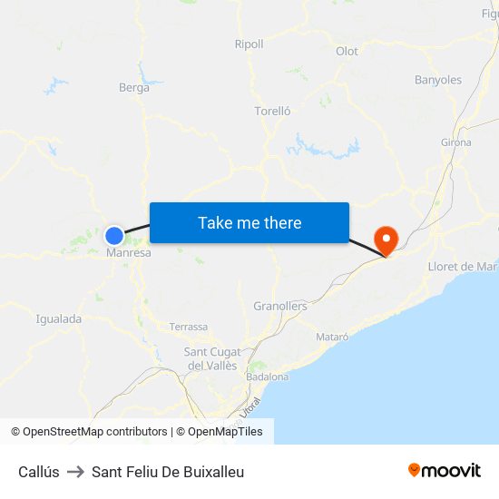 Callús to Sant Feliu De Buixalleu map