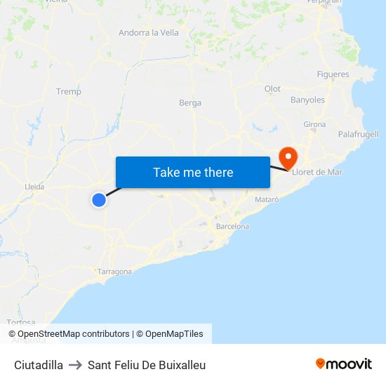 Ciutadilla to Sant Feliu De Buixalleu map