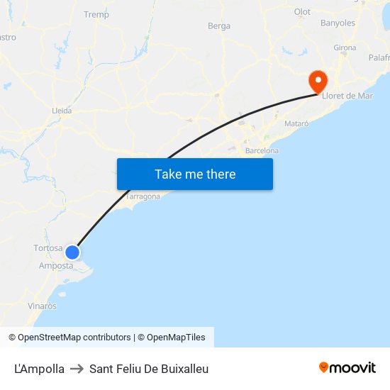 L'Ampolla to Sant Feliu De Buixalleu map