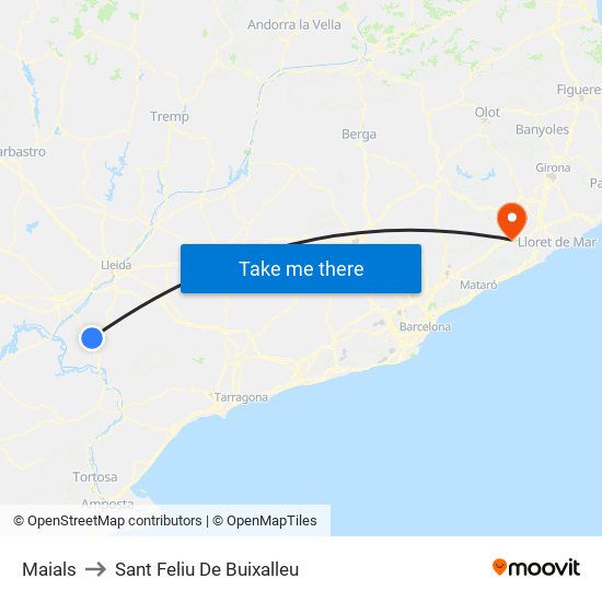 Maials to Sant Feliu De Buixalleu map