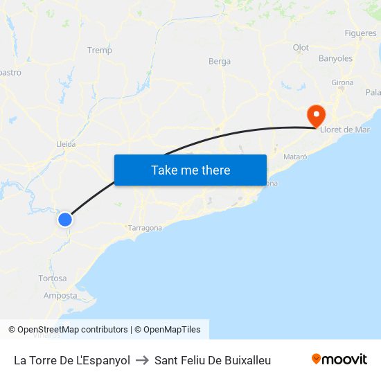La Torre De L'Espanyol to Sant Feliu De Buixalleu map