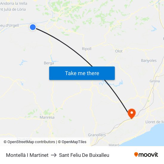 Montellà I Martinet to Sant Feliu De Buixalleu map