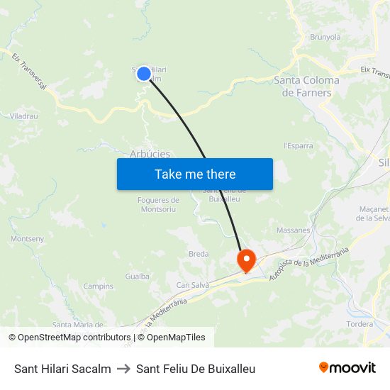 Sant Hilari Sacalm to Sant Feliu De Buixalleu map