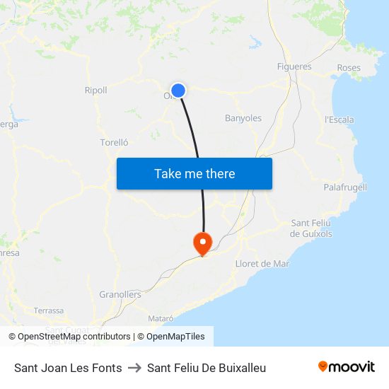 Sant Joan Les Fonts to Sant Feliu De Buixalleu map