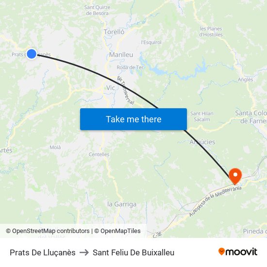 Prats De Lluçanès to Sant Feliu De Buixalleu map