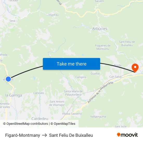 Figaró-Montmany to Sant Feliu De Buixalleu map