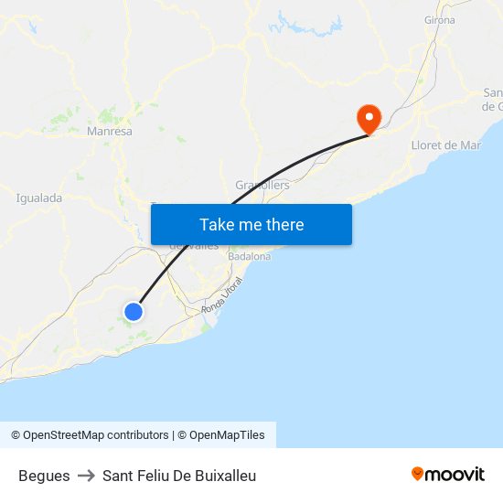 Begues to Sant Feliu De Buixalleu map