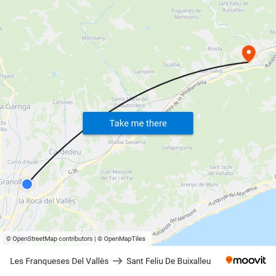 Les Franqueses Del Vallès to Sant Feliu De Buixalleu map