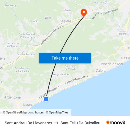 Sant Andreu De Llavaneres to Sant Feliu De Buixalleu map