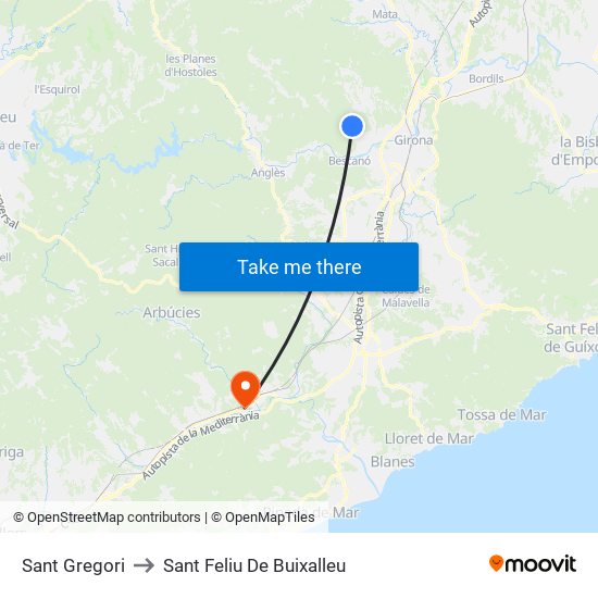 Sant Gregori to Sant Feliu De Buixalleu map