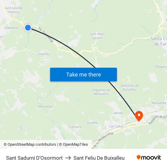 Sant Sadurní D'Osormort to Sant Feliu De Buixalleu map