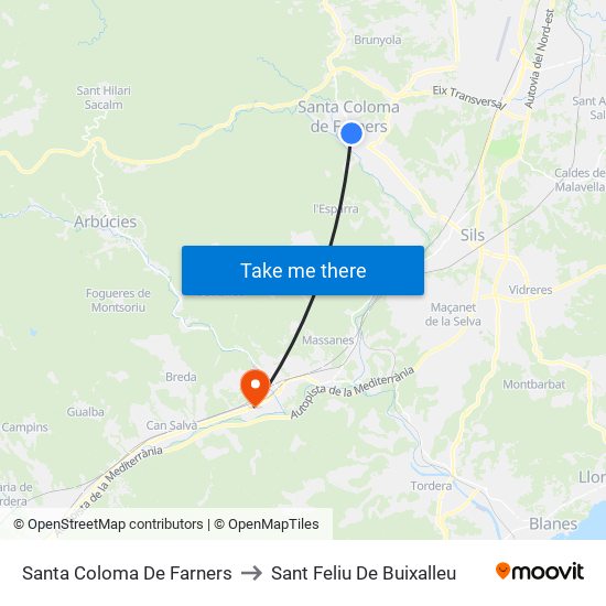 Santa Coloma De Farners to Sant Feliu De Buixalleu map