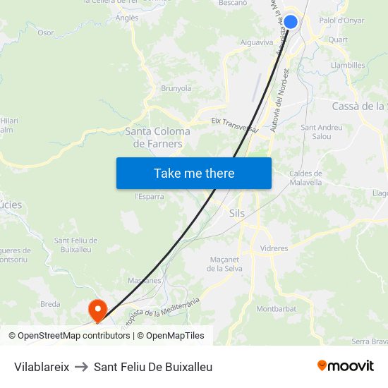Vilablareix to Sant Feliu De Buixalleu map