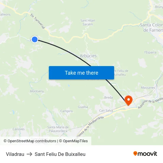 Viladrau to Sant Feliu De Buixalleu map