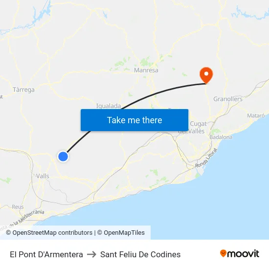 El Pont D'Armentera to Sant Feliu De Codines map