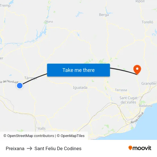 Preixana to Sant Feliu De Codines map