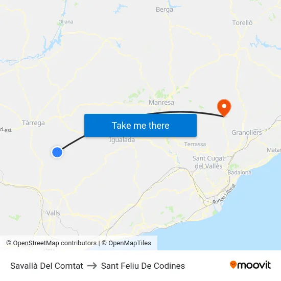 Savallà Del Comtat to Sant Feliu De Codines map