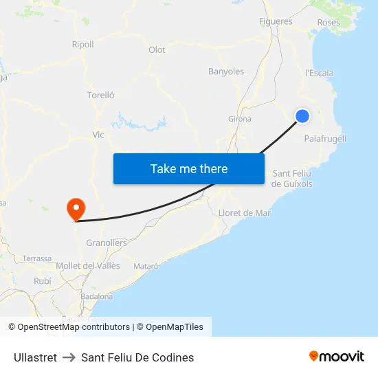 Ullastret to Sant Feliu De Codines map