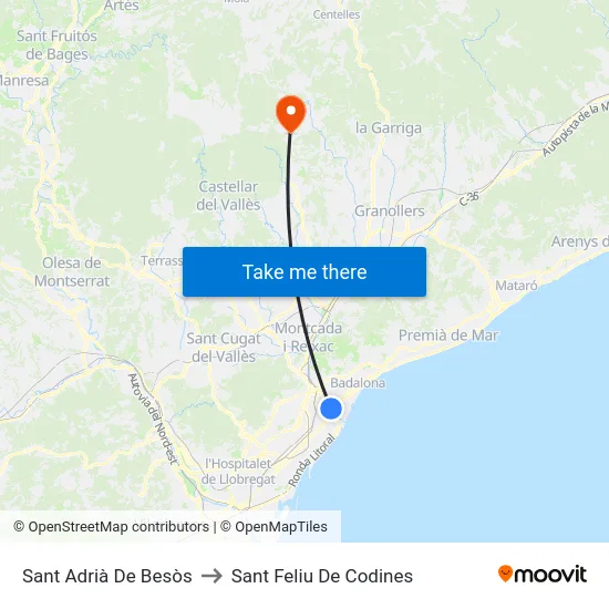 Sant Adrià De Besòs to Sant Feliu De Codines map