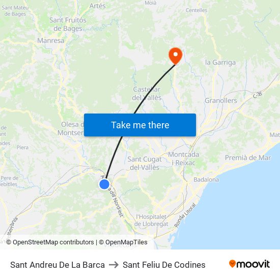 Sant Andreu De La Barca to Sant Feliu De Codines map