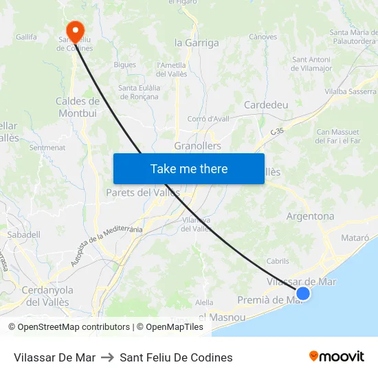 Vilassar De Mar to Sant Feliu De Codines map