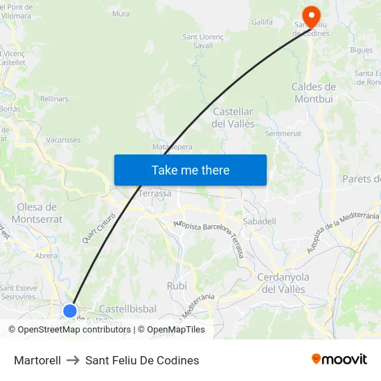 Martorell to Sant Feliu De Codines map
