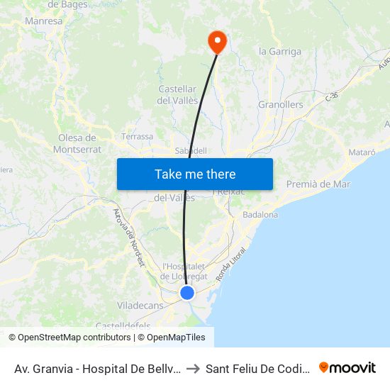 Av. Granvia - Hospital De Bellvitge to Sant Feliu De Codines map