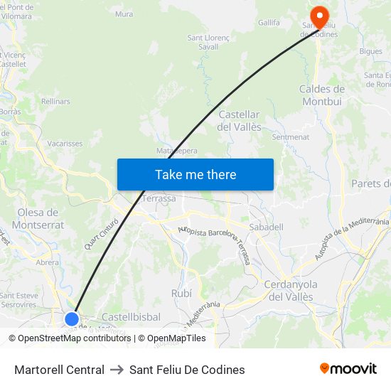 Martorell Central to Sant Feliu De Codines map