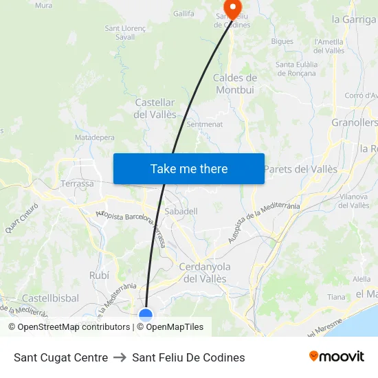Sant Cugat Centre to Sant Feliu De Codines map