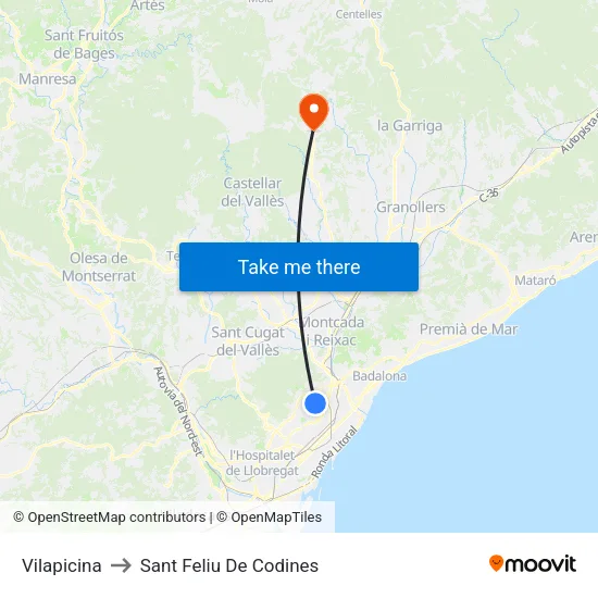 Vilapicina to Sant Feliu De Codines map