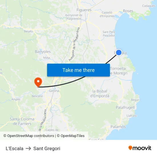 L'Escala to Sant Gregori map