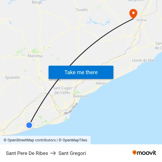 Sant Pere De Ribes to Sant Gregori map