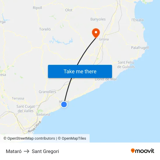 Mataró to Sant Gregori map